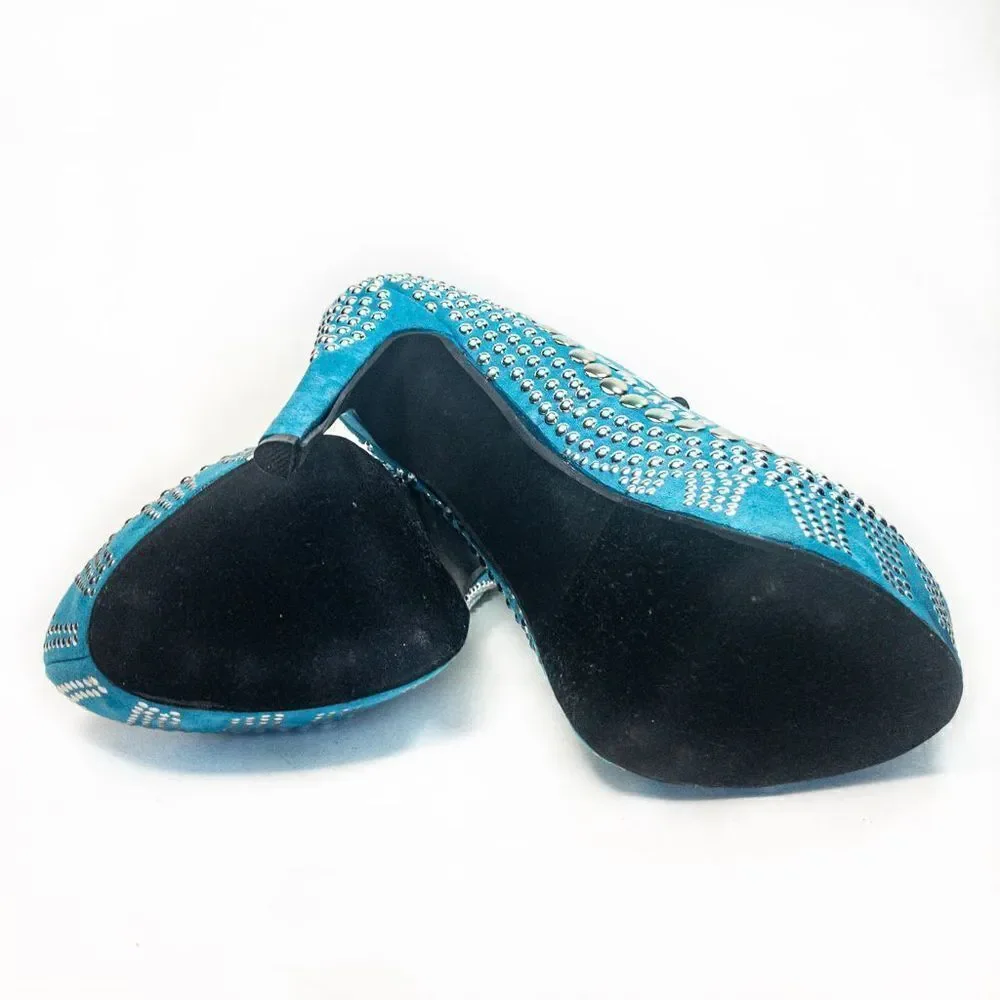 Two Lips Studlee Blue Studded Platform Heels Sz 6.5M